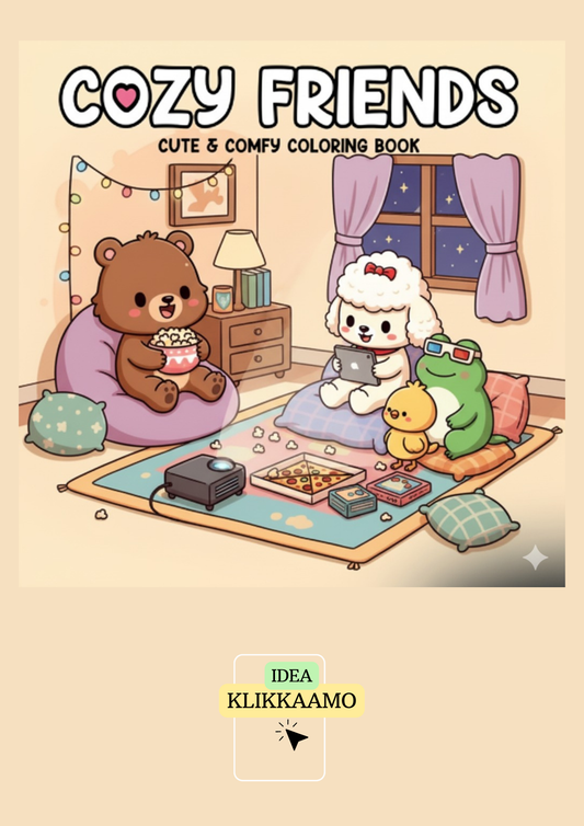 Cozy Friends - söpö tulostettava värityskirja aikuisille ja lapsille | 39 sivua söpöä väritystä