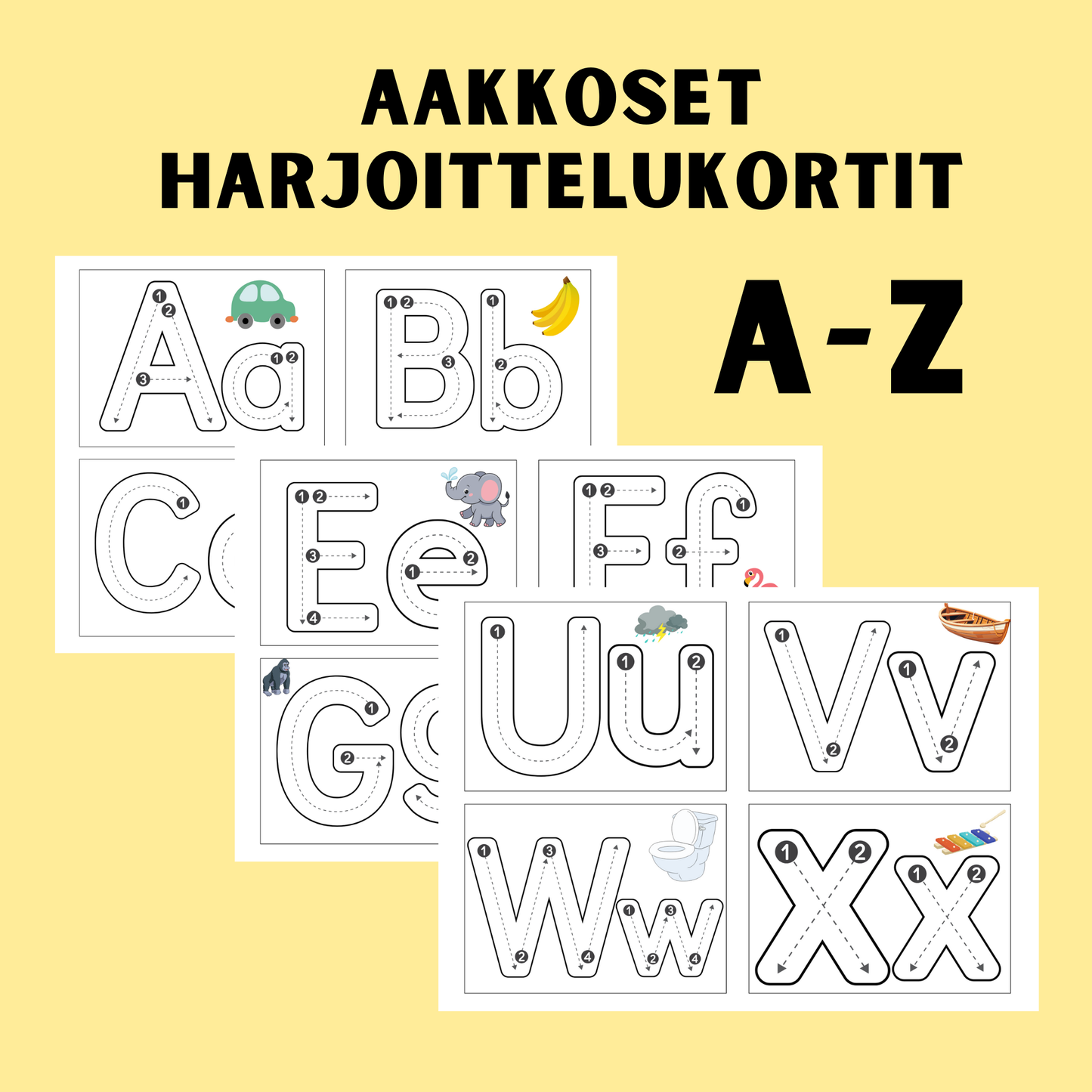 aakkosten harjoittelua lapsille