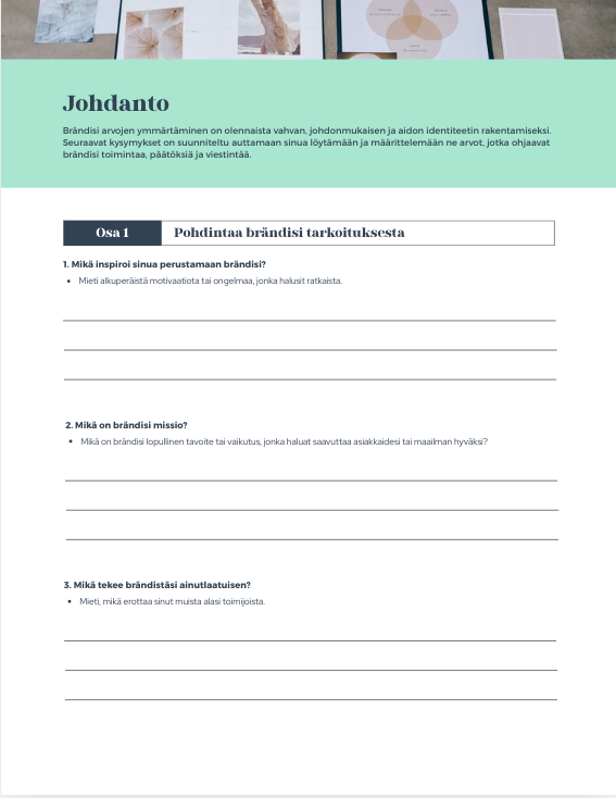 Brändisi ydin – Työkirja arvojen ja suunnan kirkastamiseen💡 Brändiarvojen selkeyttämisen työkirja – Rakenna aito ja erottuva brändi