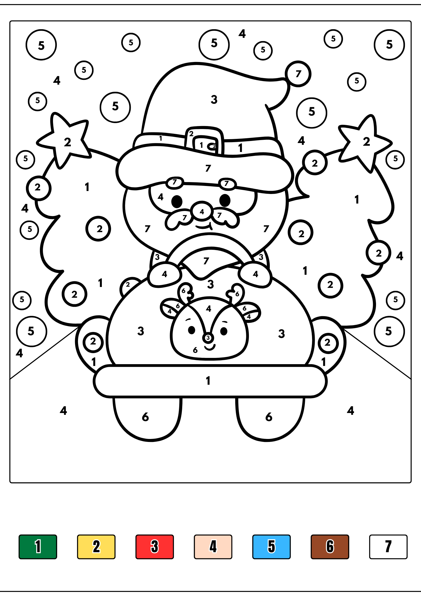 Joulun värityskirja numeroiden mukaan (21 sivua, tulostettava PDF)
