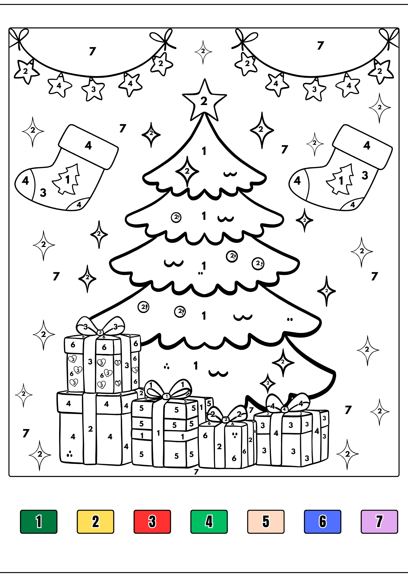 Joulun värityskirja numeroiden mukaan (21 sivua, tulostettava PDF)