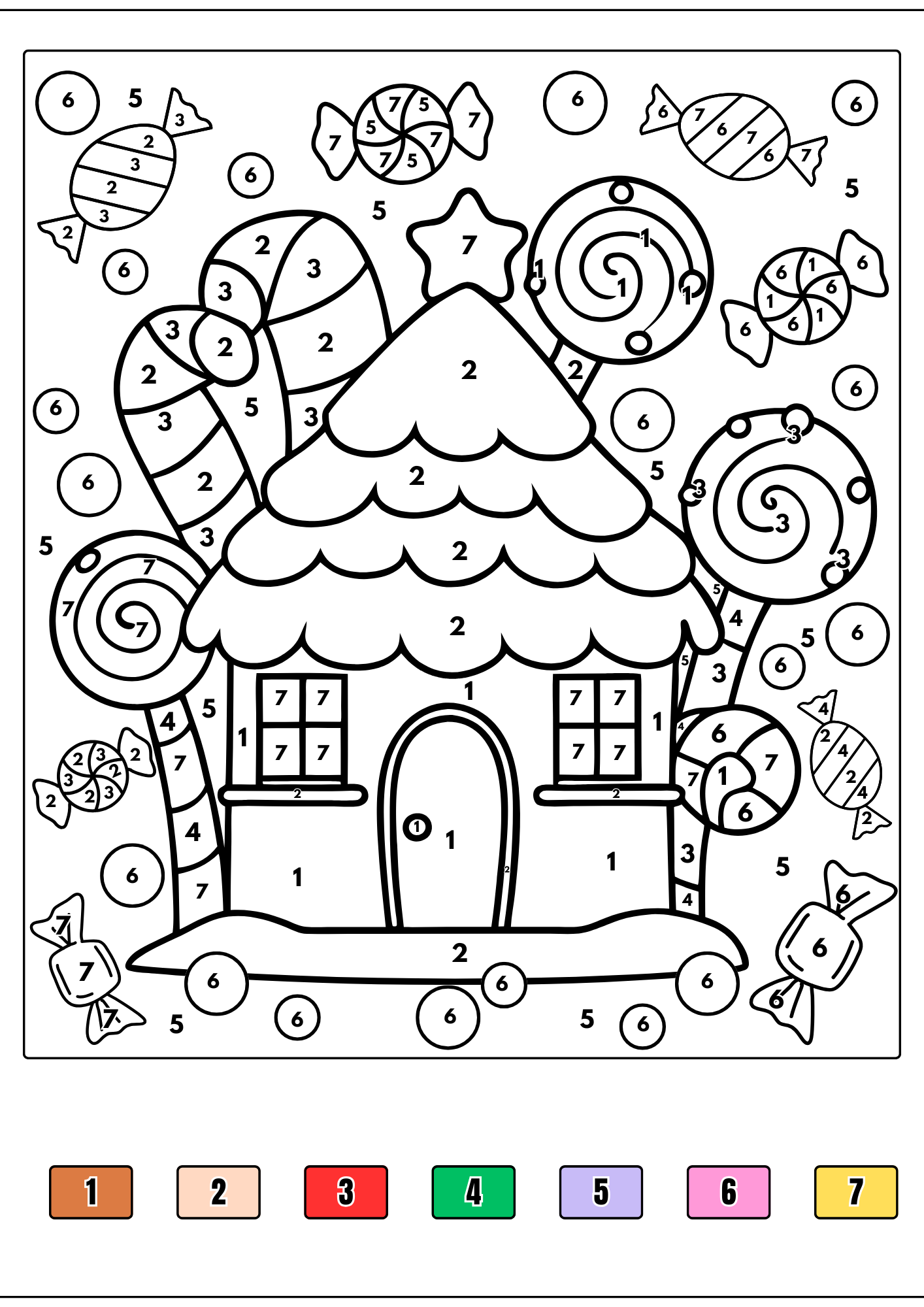 Joulun värityskirja numeroiden mukaan (21 sivua, tulostettava PDF)