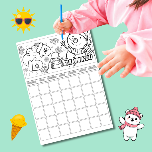 Lasten väritettävä kalenteri – koko vuosi väritettävää iloa (A4 PDF)