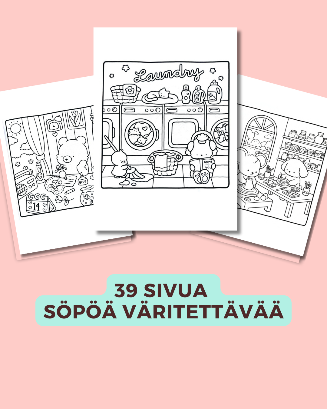 Cozy Friends - söpö tulostettava värityskirja aikuisille ja lapsille | 39 sivua söpöä väritystä