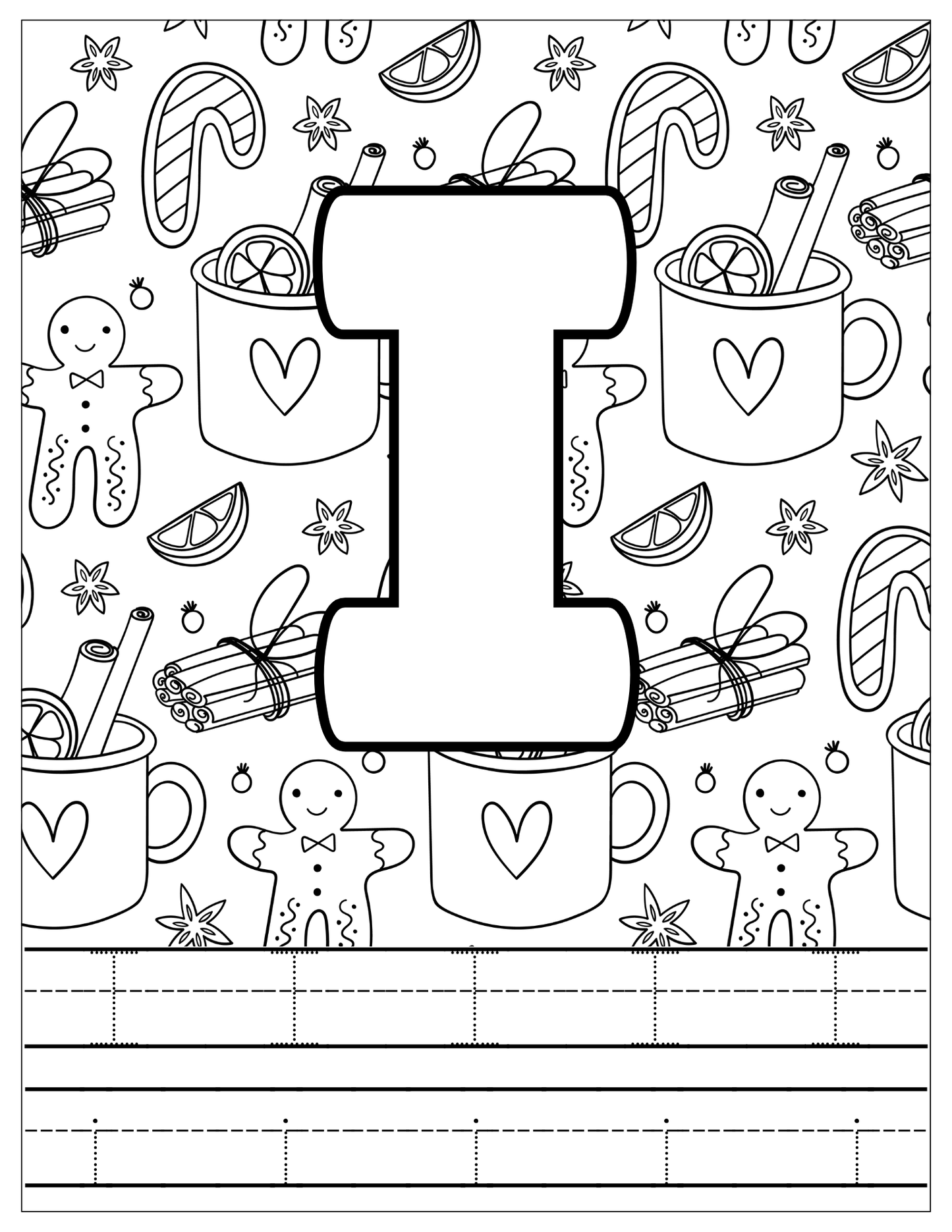 Jouluinen aakkoset – värityssivut lapsille (PDF, tulostettava)