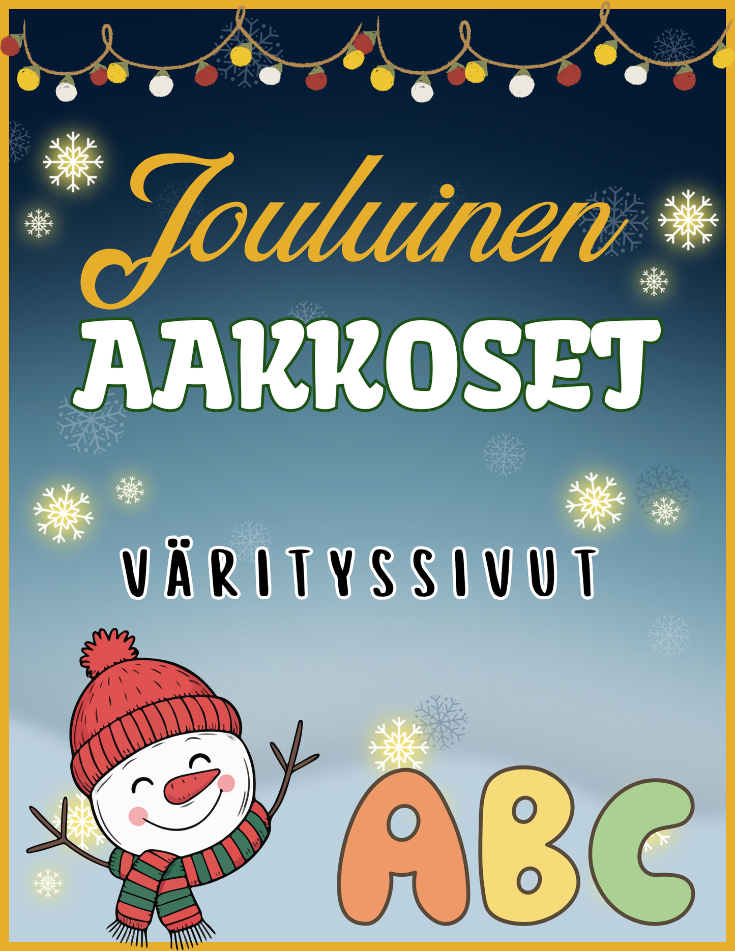 Jouluinen aakkoset – värityssivut lapsille (PDF, tulostettava)