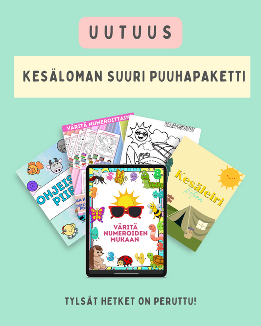 Kesäloman SUURI puuhapaketti – 7 hauskaa tehtäväkirjaa lapsille 🎯