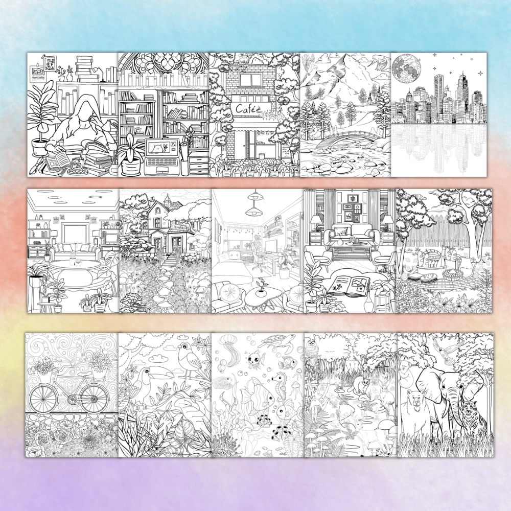 Rentoudu värittäen – Aikuisten värityssivut (15 sivua, tulostettava PDF)