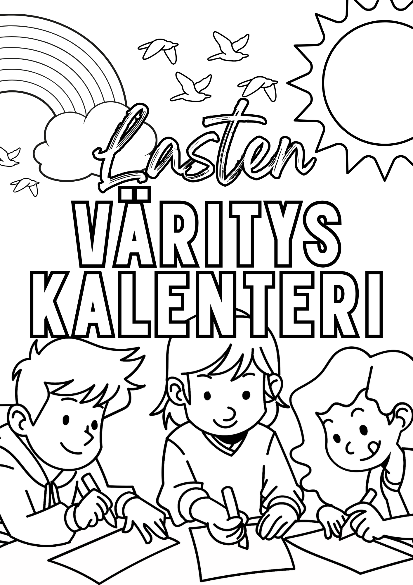 Lasten väritettävä kalenteri – koko vuosi väritettävää iloa (A4 PDF)