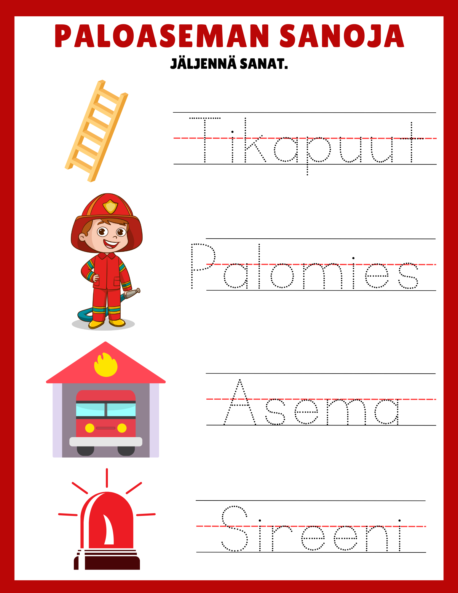 paloaseman sanoja harjoituksia