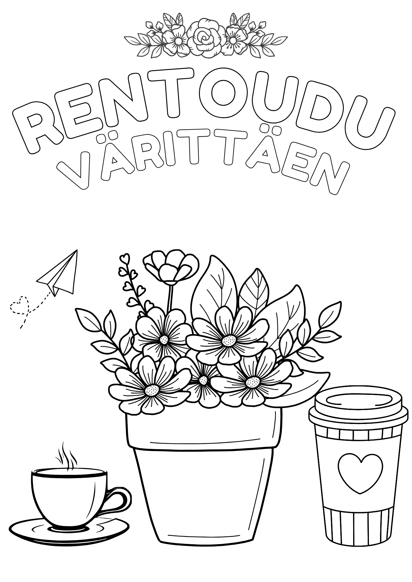 Rentoudu värittäen – Aikuisten värityssivut (15 sivua, tulostettava PDF)