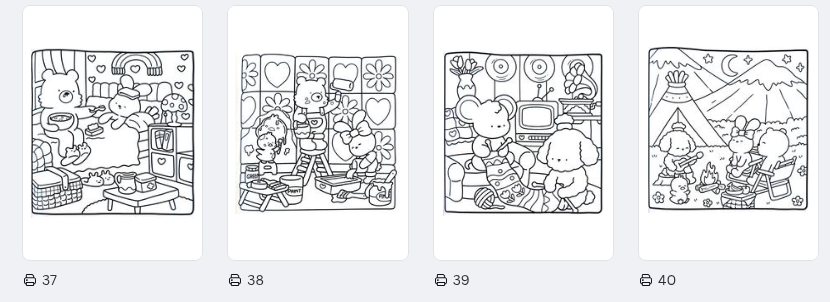 Cozy Friends - söpö tulostettava värityskirja aikuisille ja lapsille | 39 sivua söpöä väritystä