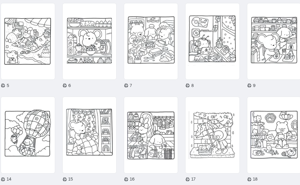 Cozy Friends - söpö tulostettava värityskirja aikuisille ja lapsille | 39 sivua söpöä väritystä