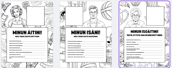 Perhehetken värityssivut – Hauskaa tekemistä ja tutustumista yhdessä – värityssivut lapsille ja perheille (PDF-ladattava) ✏️❤️