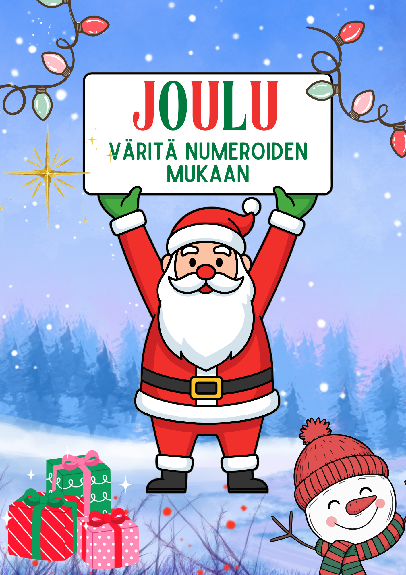 Joulun värityskirja numeroiden mukaan (21 sivua, tulostettava PDF)