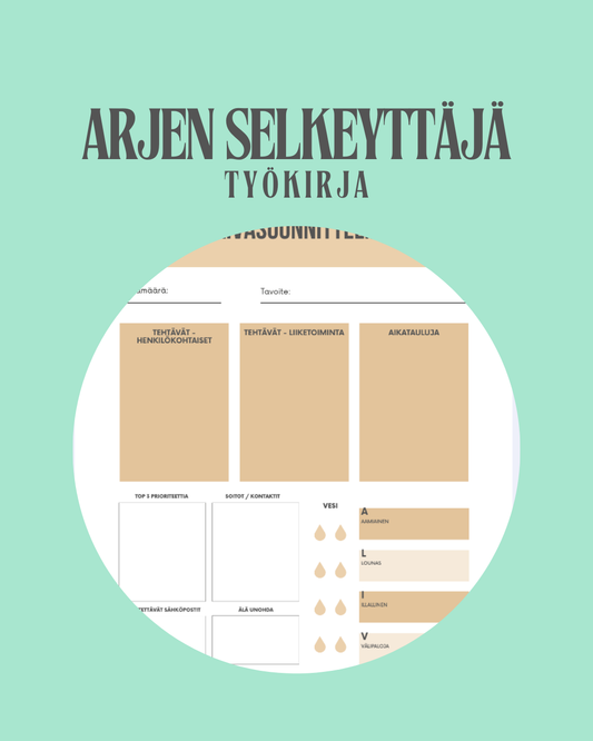 Arjen suunnittelutyökalu – Lisää selkeyttä ja mielenrauhaa ja sujuvampaan arkea (60+ sivua)