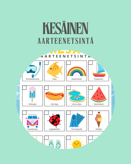 Kesäloman pelastus – Valmis aarteenetsintäpaketti kotiin tai retkelle 🏖️☀️ | Tulostettava lasten aktiviteetti