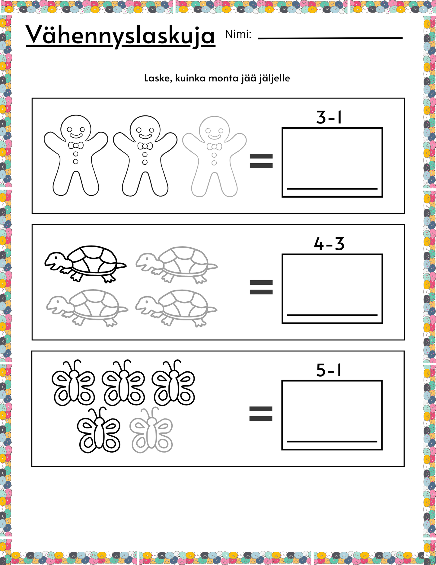 laskuharjoituksia pienille lapsille