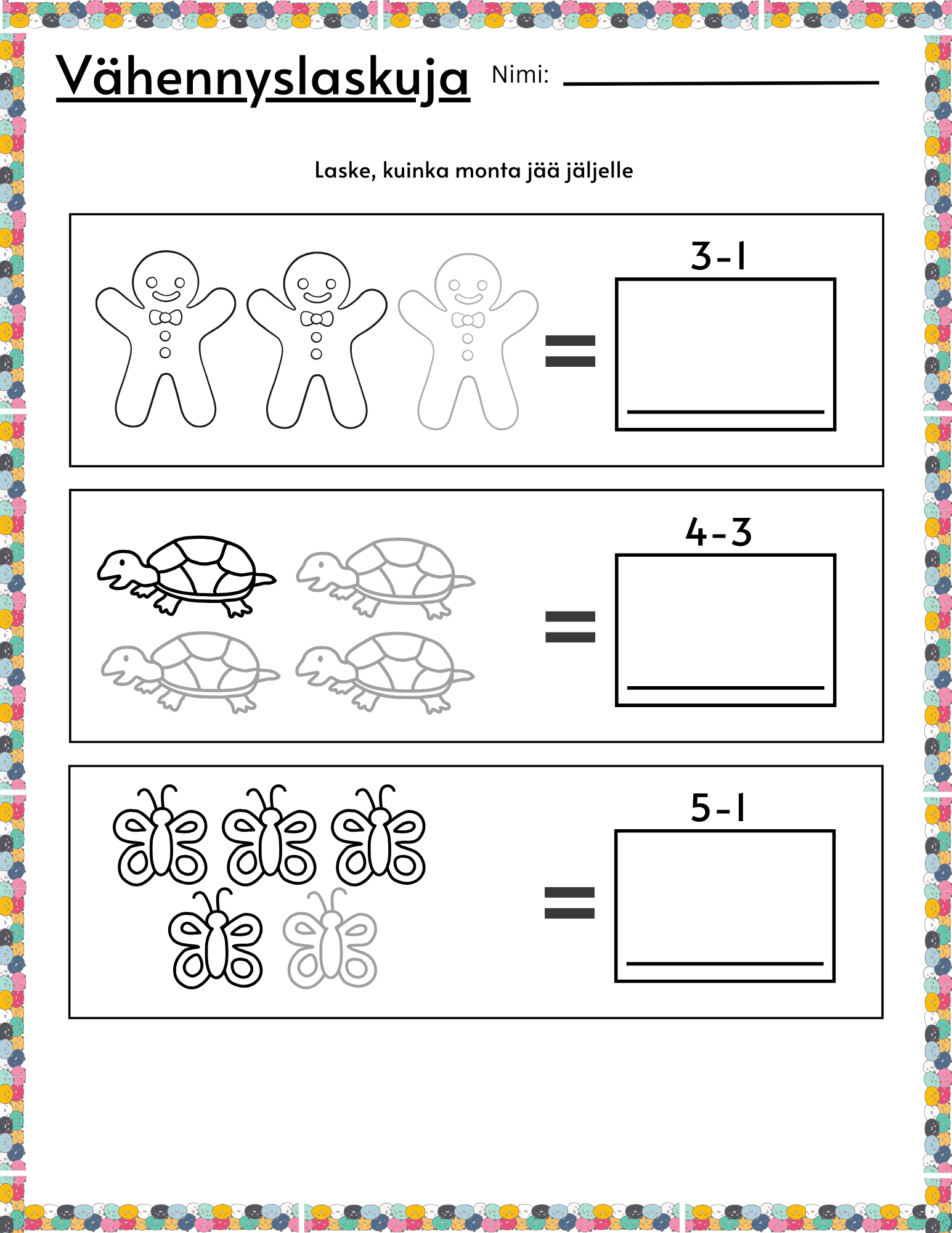 laskuharjoituksia pienille lapsille