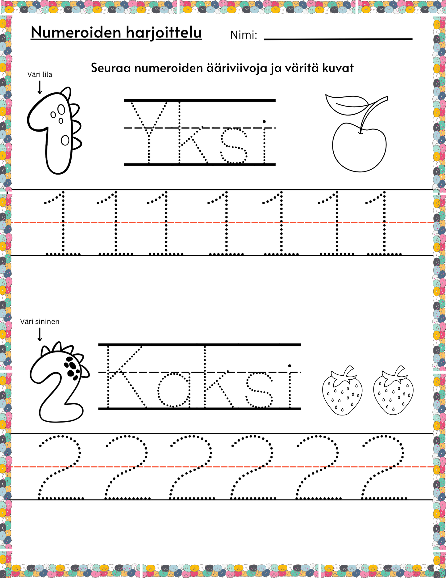 numeroharjoituksia pienemmille