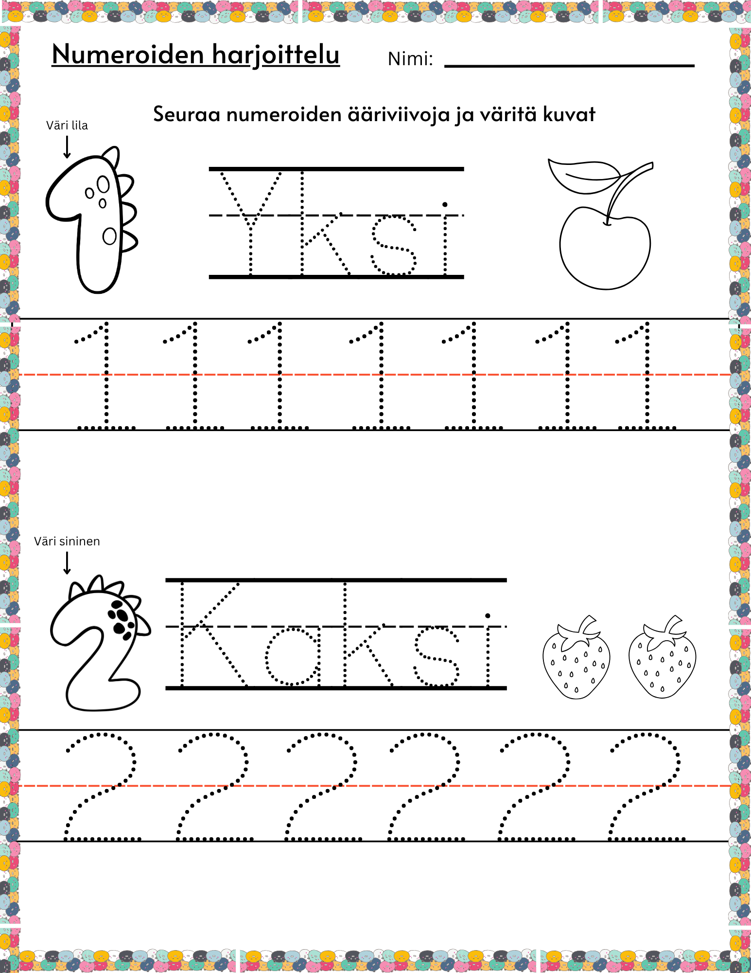 numeroharjoituksia pienemmille