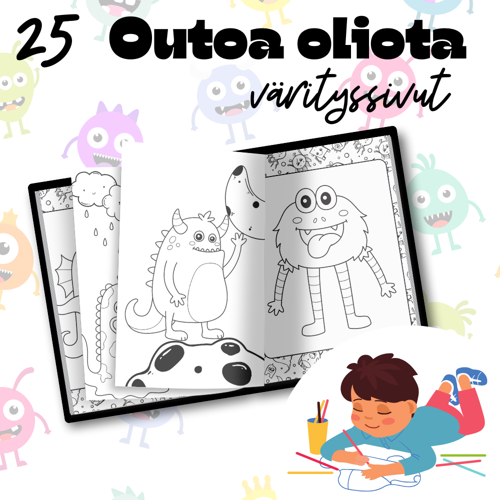 Naurettavan söpöt monsterit – Värityssivut lapsille – tulostettava PDF 👾🖍️