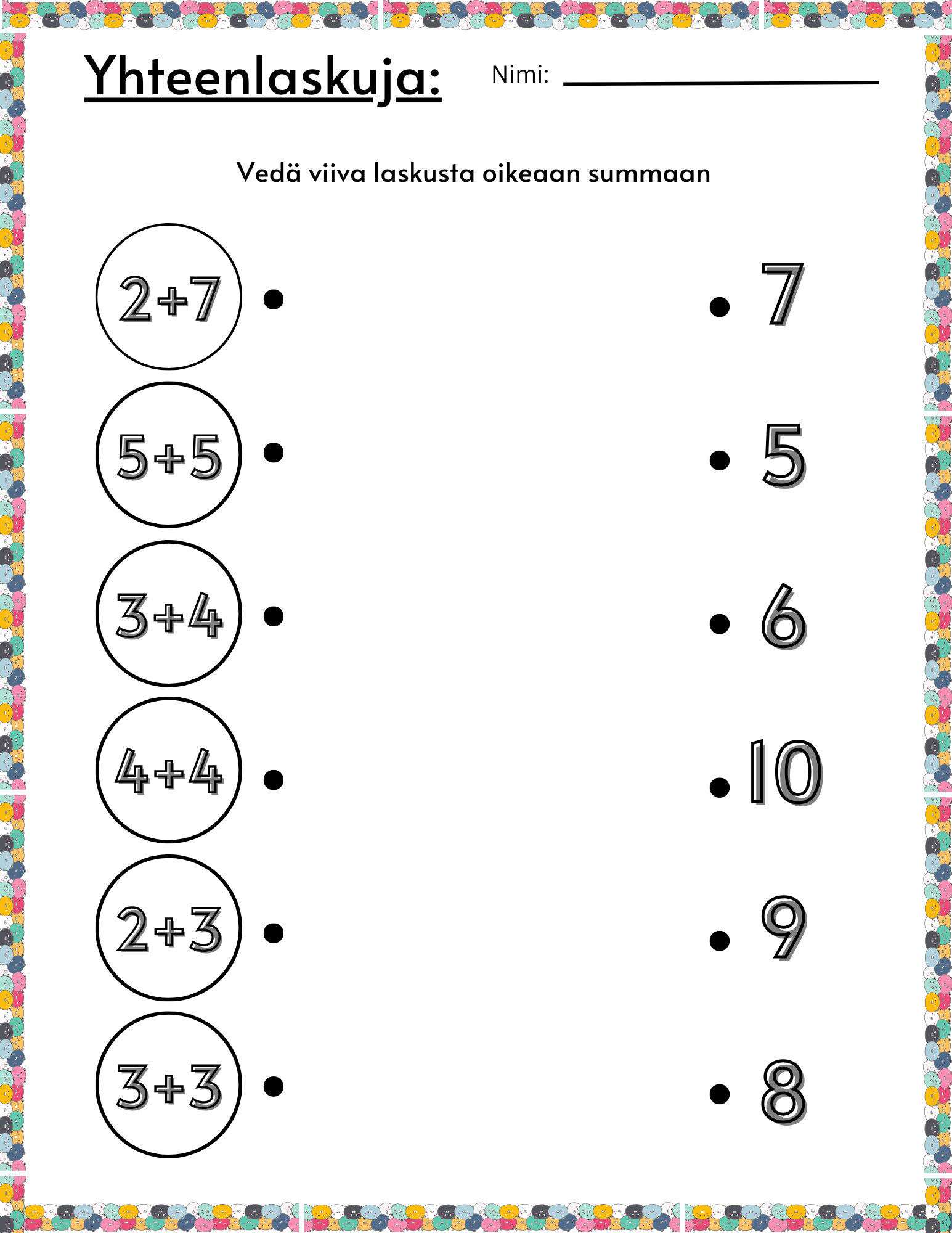 pluslaskuja lapsille ja koululaisille