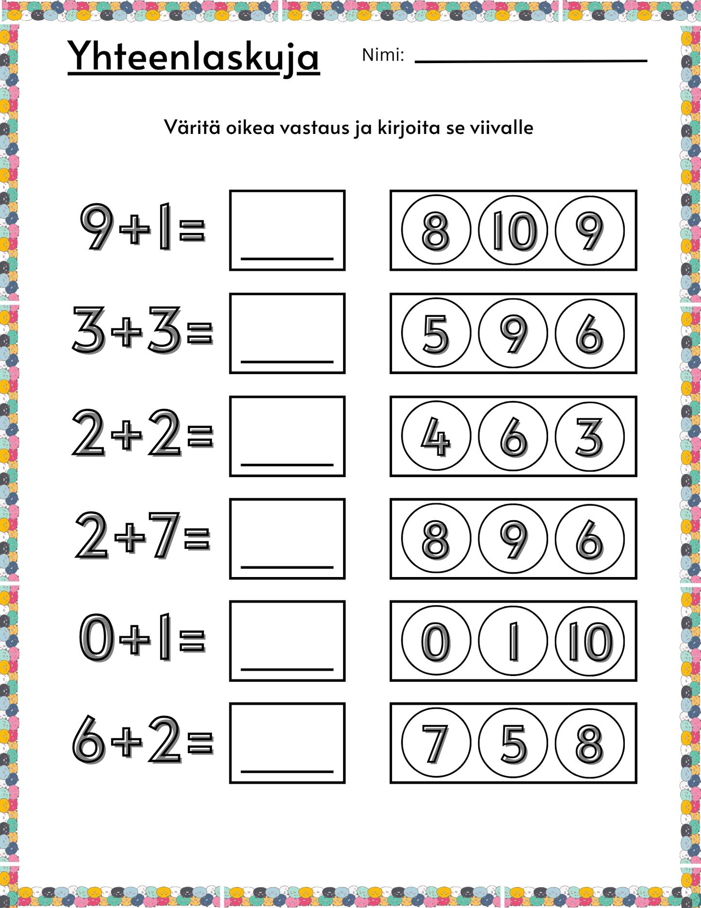 pluslaskuja lapsille ja koululaisille 