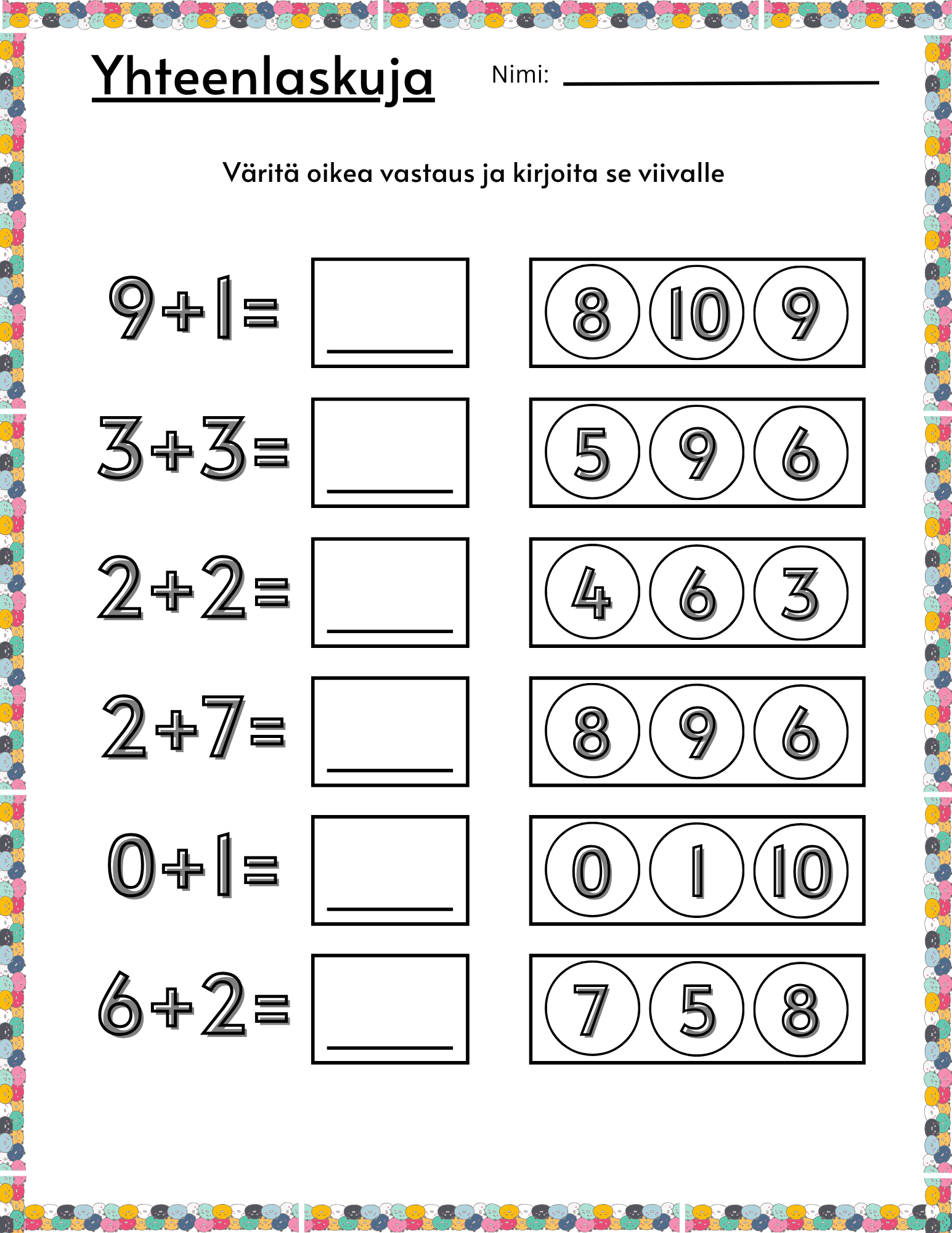 pluslaskuja lapsille ja koululaisille 