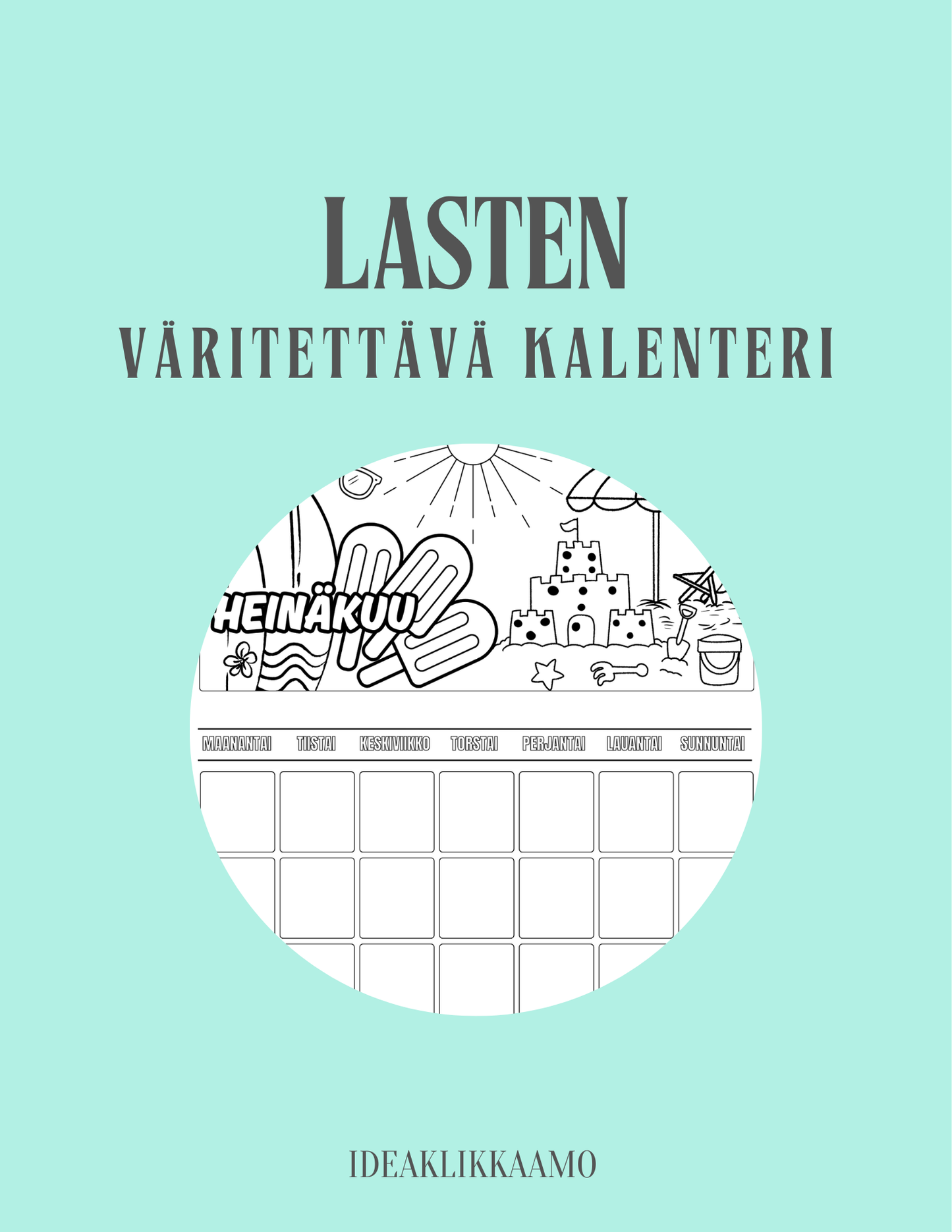 Lasten väritettävä kalenteri – koko vuosi väritettävää iloa (A4 PDF)